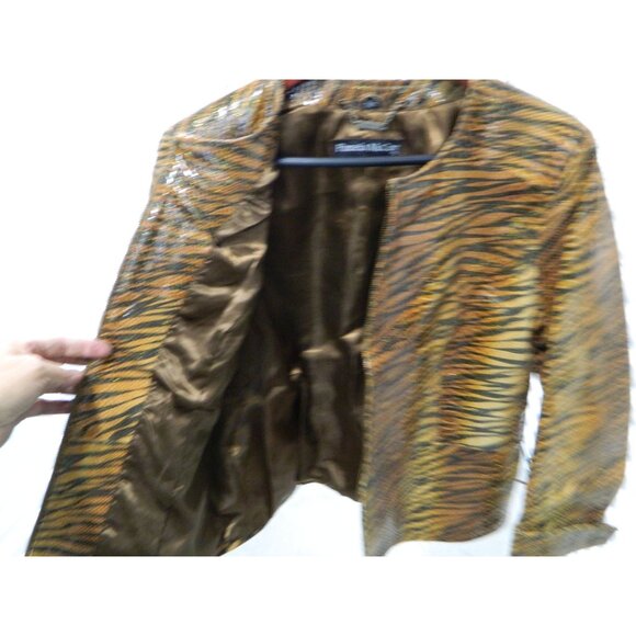 Pamela McCoy Size L New Leather Animal Print Jacket Zippered Front & Cuffs - Picture 9 of 15